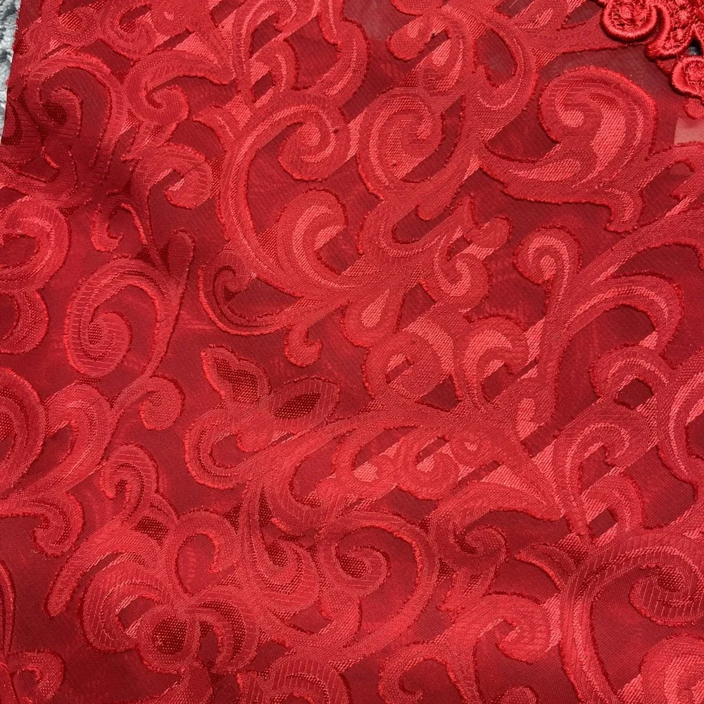 Lucie Ann Nightgown Red Brocade Small Slip Sheer Embroidered‎ Strappy Vintage